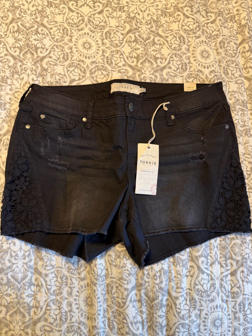 torrid Black Denim Shorts with Lace Side Panels